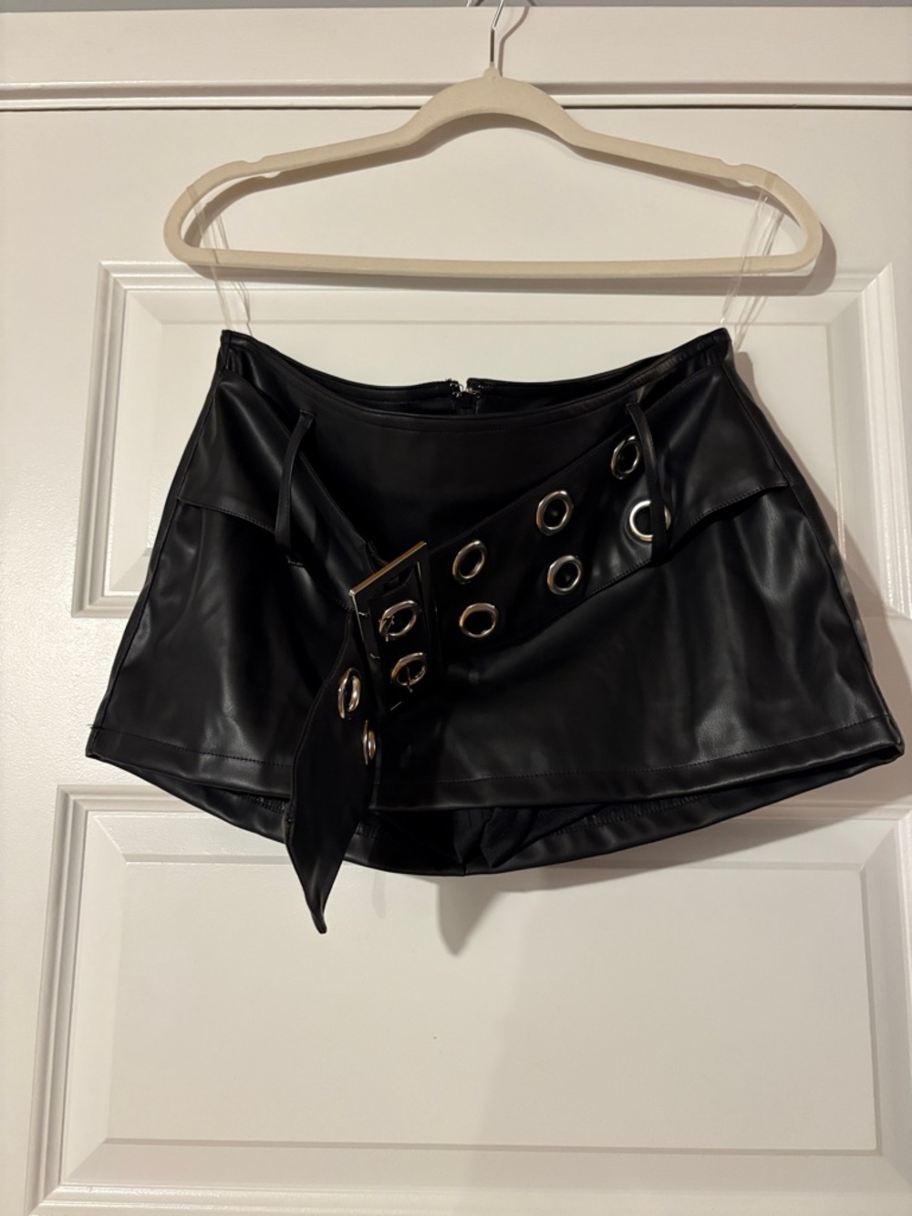 Windsor Black Faux Leather Mini Skort with Grommet Belt